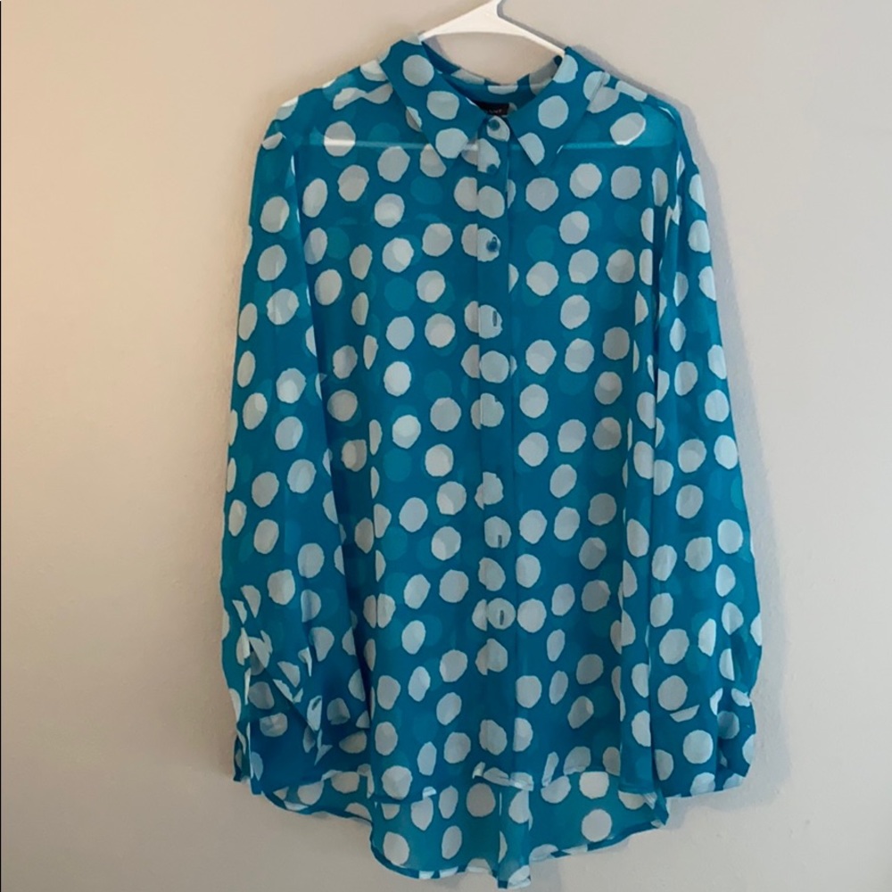 Turquoise and white polka dot blouse lane Bryant